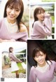 A collage of photos of a woman in a pink sweater.