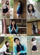 A collage of photos of a woman in a school uniform.